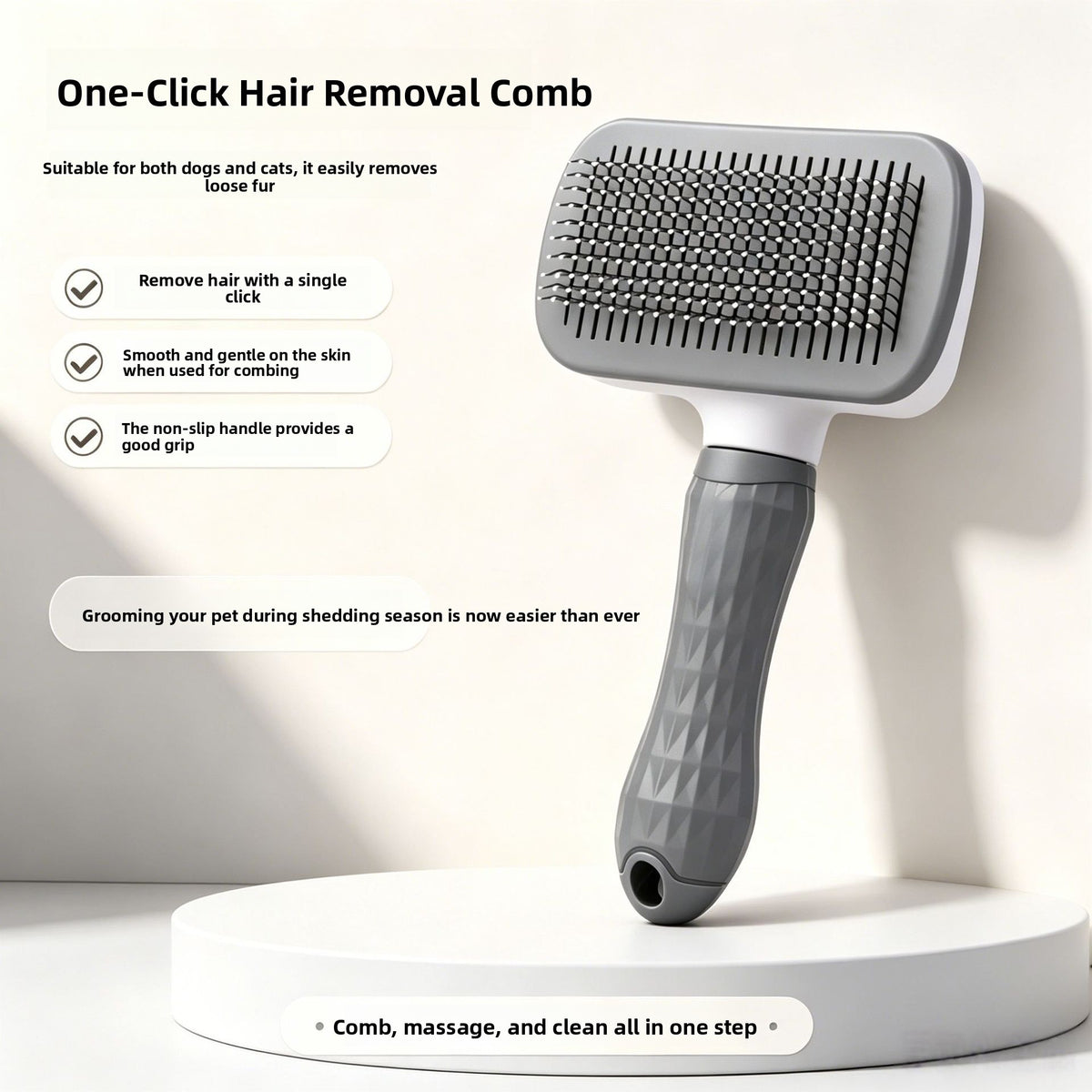 Self-Cleaning Pet Grooming Comb for Dogs & Cats – One-Touch Fur Removal